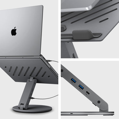 AMP08885 - Laptop Stand Hub LD204H showing side with laptop.