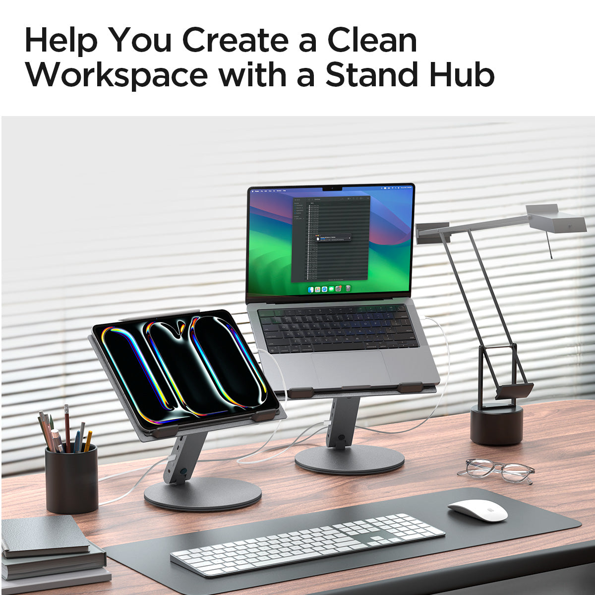 AMP08885 - Laptop Stand Hub LD204H help you create a clean workspace with a stand hub.