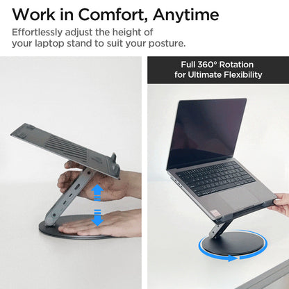 AMP08885 - Laptop Stand Hub LD204H work in comfort, anytime. Effortlessly adjust the height of your laptop stand to suit your posture. Full 360 rotation for ultimate flexibility.
