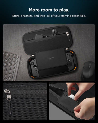 AFA07463 - Legion Go Rugged Armor Pro Pouch in Black showing the more room to play. Store, organize, and track all your gaming essentials