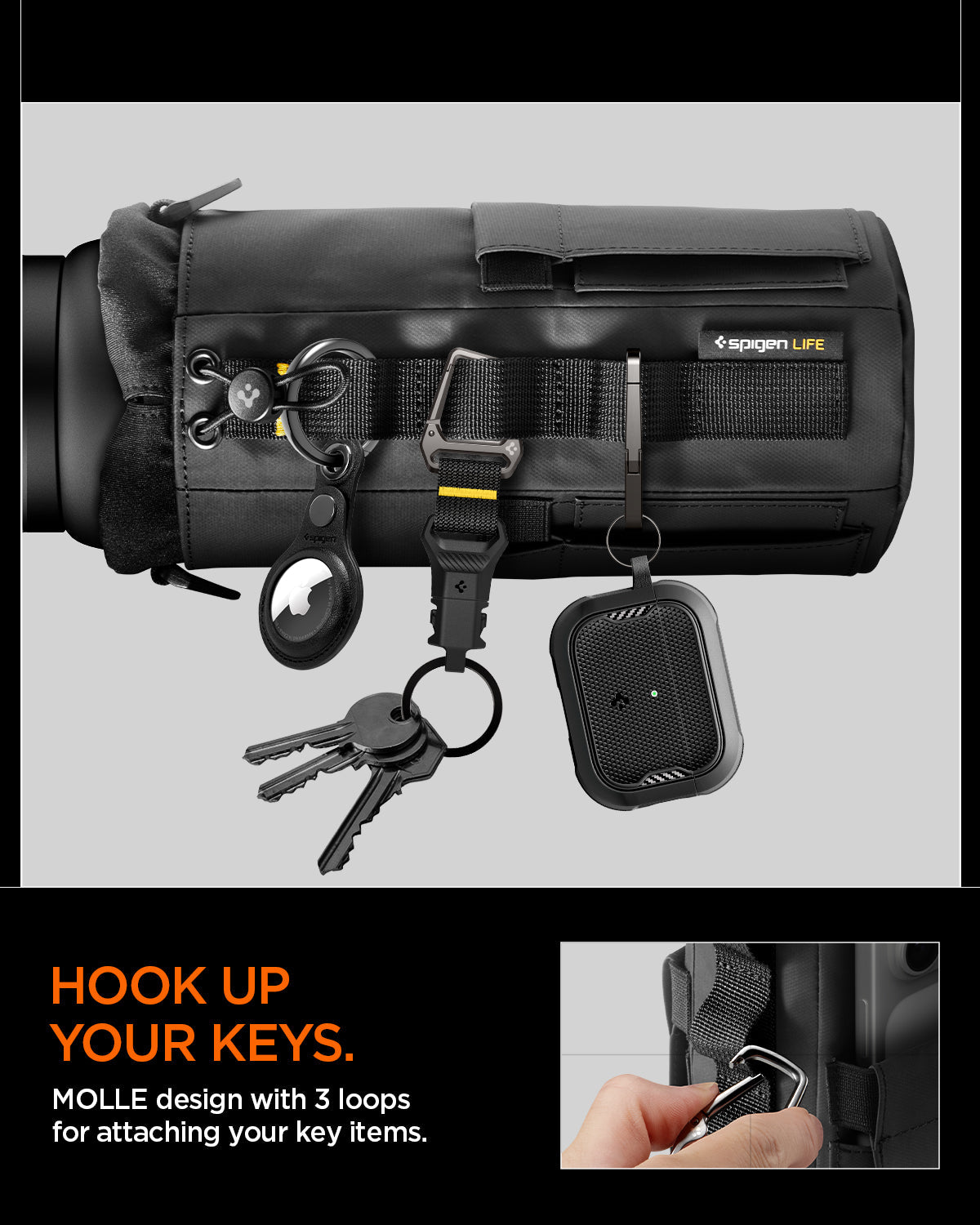 AFA09382 - Tumbler Holder Bag | LF500 showing hook up your keys. molle design with 3 loops for attaching your key items