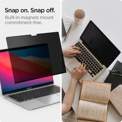 AFL06440 - MacBook Pro 13-inch Safe View in Privacy showing the snap on, snap off. Built-in magnets mount commitment-free