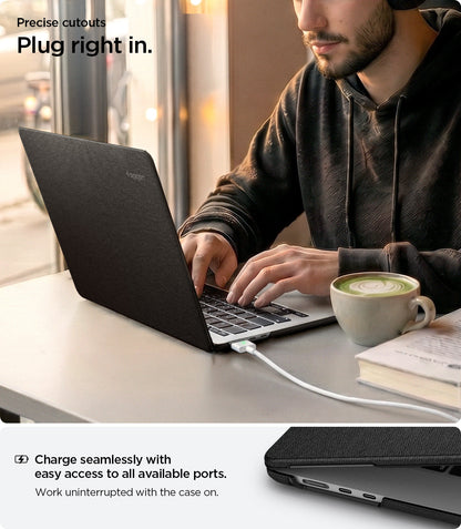 ACS06958 - MacBook Air 15-inch Case Urban Fit in Black showing precise port cutouts on the Urban Fit MacBook Air case with seamless charging access