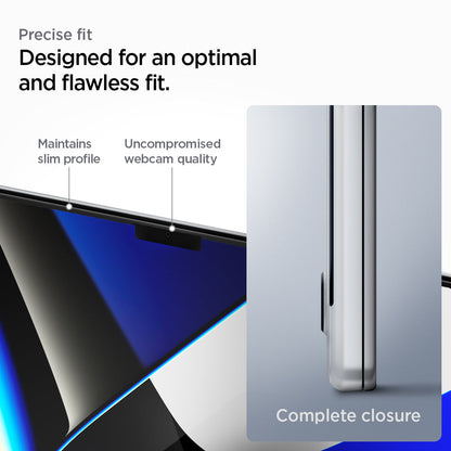 AGL04234 - MacBook Pro 14-inch (2023) GLAS.tR SLIM in Clear showing the precise fit. Designed for an optimal and flawless fit. Maintains slim profile, Uncompromised webcam quality