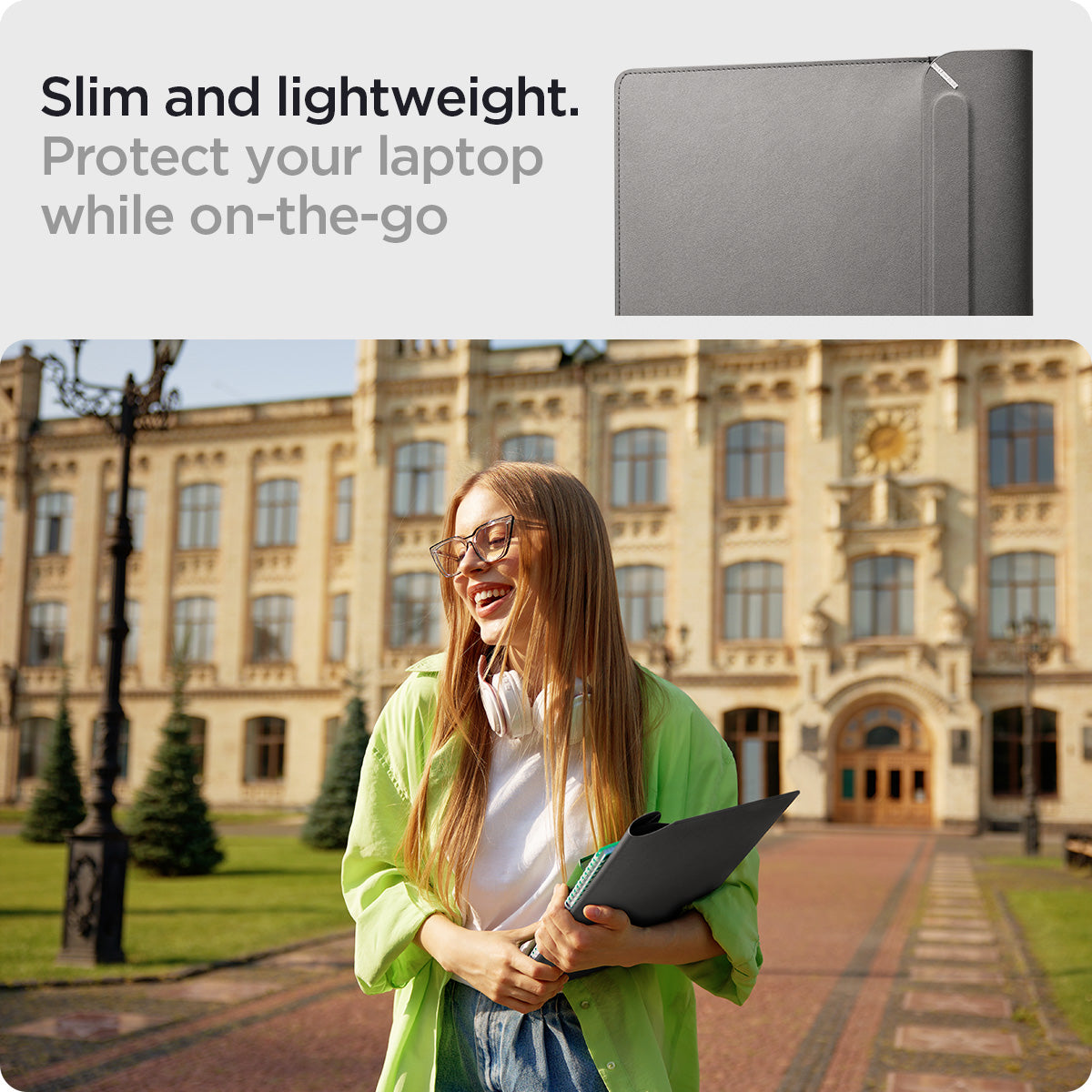 AFA06415 - MacBook Pro 14-inch Valentinus Laptop Pouch in City Gray highlighting slim lightweight profile designed for portable laptop protection