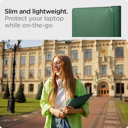 AFA06417 - MacBook Pro 14-inch Valentinus Laptop Pouch in JeJu Green highlighting slim lightweight profile designed for portable laptop protection