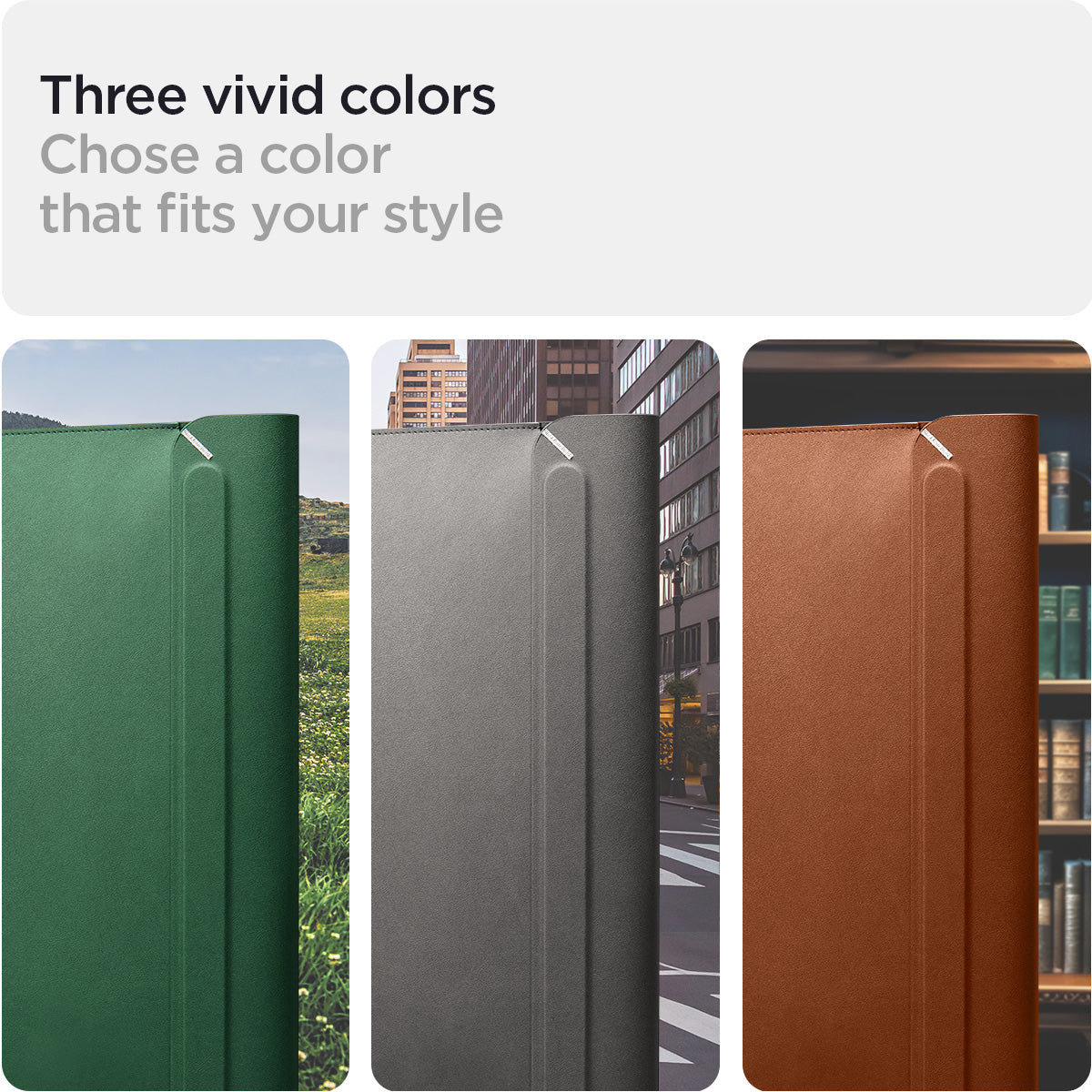 AFA06419 - MacBook Pro 16-inch Valentinus Laptop Pouch in Classic Brown showing three vivid colors. chose a color that fits your style