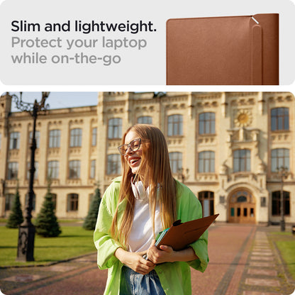 AFA06425 - MacBook Pro 16-inch Valentinus S Laptop Pouch in Classic Brown slim lightweight design carried outdoors with laptop protection on the go