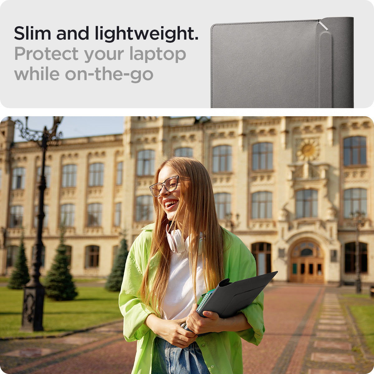 AFA06424 - MacBook Pro 16-inch Valentinus S Laptop Pouch in City Gray slim lightweight design carried outdoors with laptop protection on the go