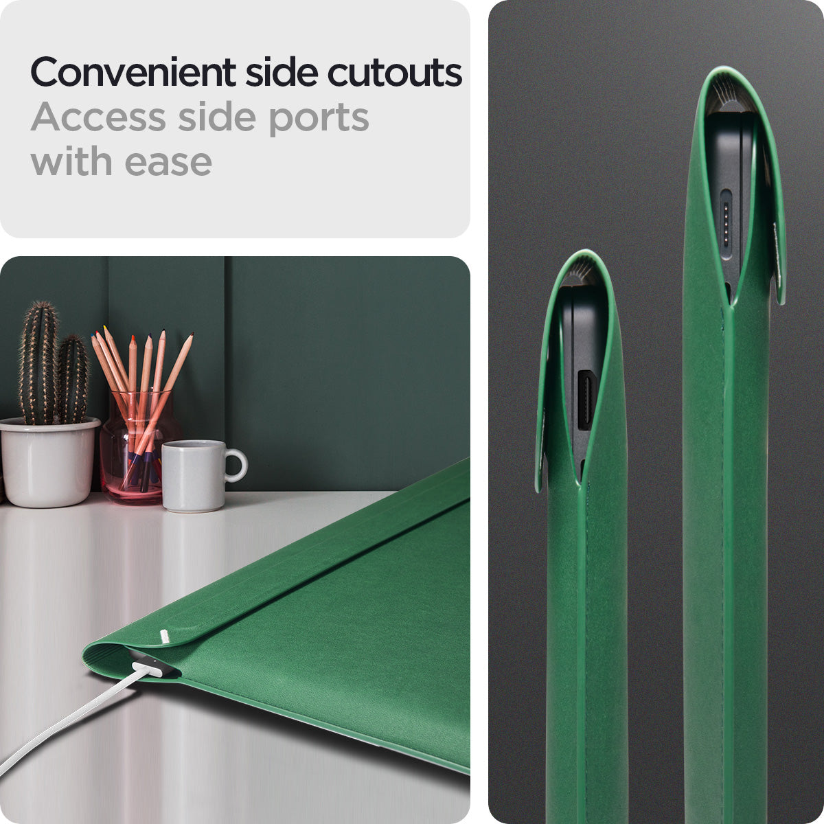 AFA06426 - MacBook Pro 16-inch Valentinus S Laptop Pouch in Jeju Green side cutout design allowing easy access to laptop charging and ports