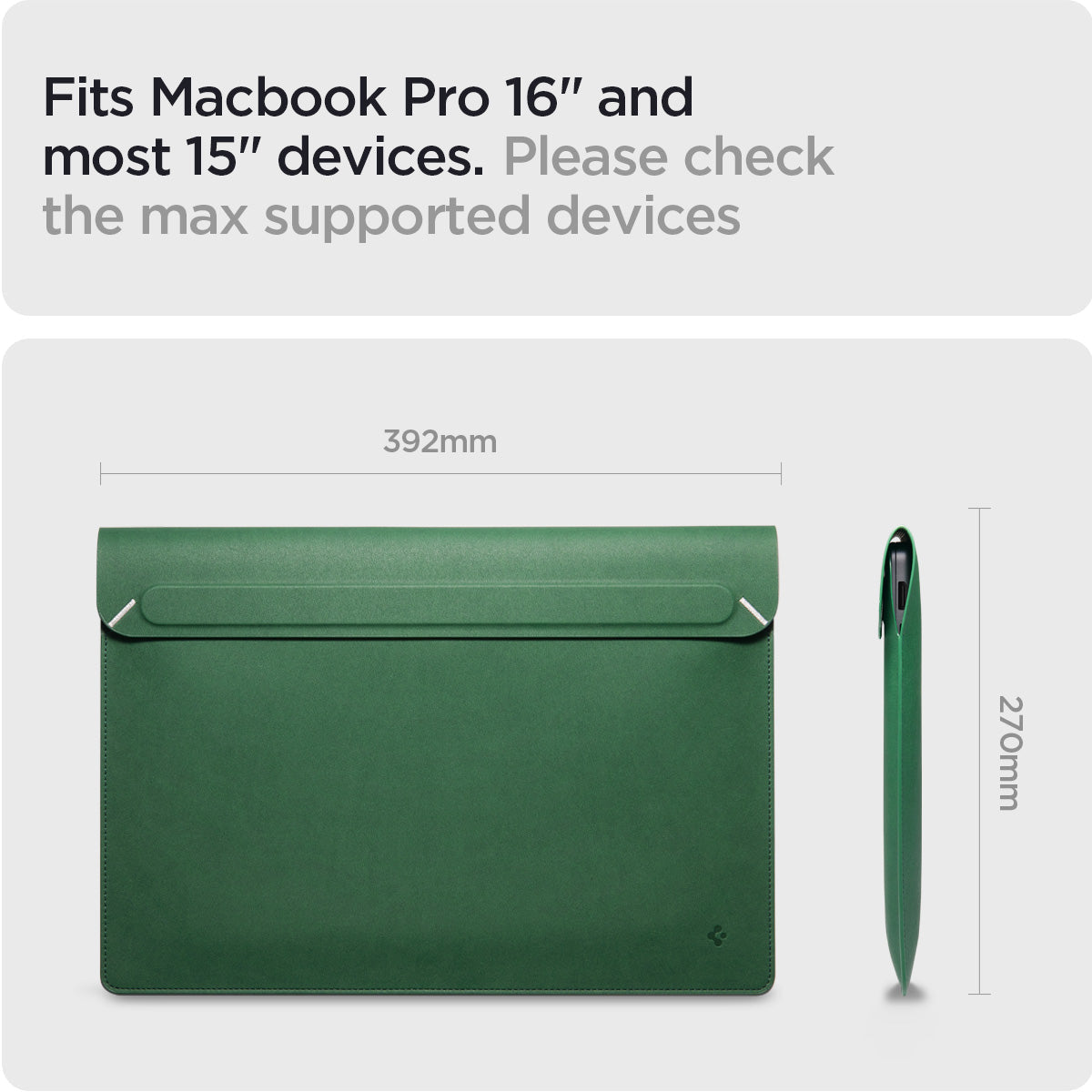 AFA06426 - MacBook Pro 16-inch Valentinus S Laptop Pouch in Jeju Green compatible with MacBook Pro 16 inch and most 15 inch laptops with dimension guide
