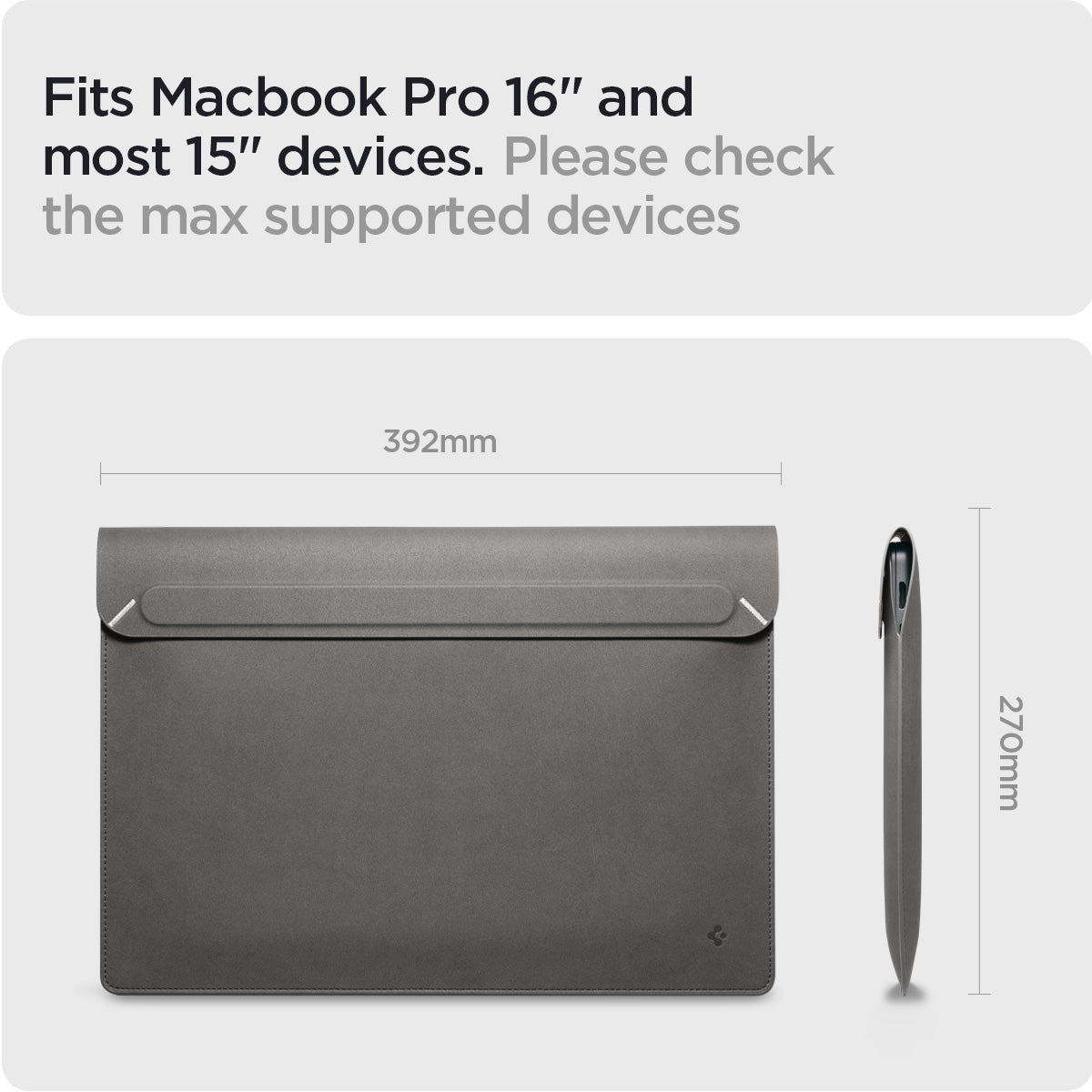 AFA06424 - MacBook Pro 16-inch Valentinus S Laptop Pouch in City Gray compatible with MacBook Pro 16 inch and most 15 inch laptops with dimension guide