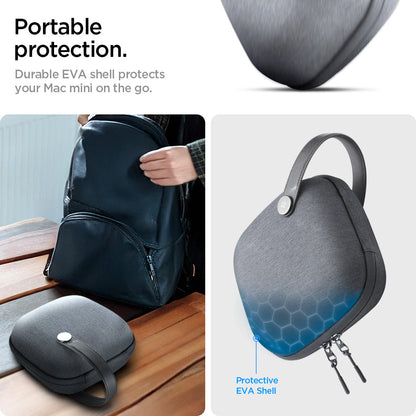 AFA09214 - Mac Mini M4 Klasden Pouch in Charcoal Gray showing the portable protection, durable EVA shell protects your Mac mini on the go
