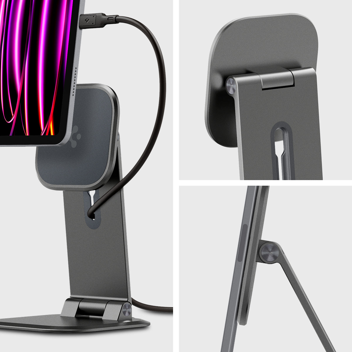 AMP06414 - OneTap Easel Magnetic Stand (MagFit) in black showing the different angle