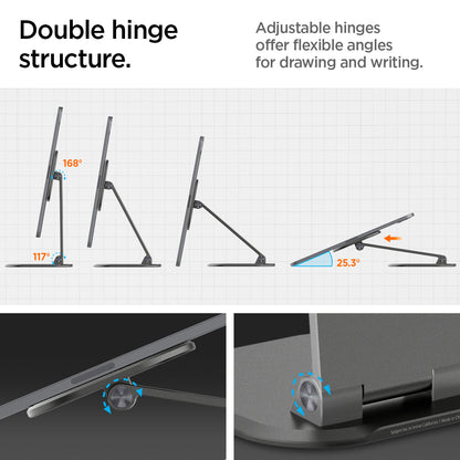 AMP06414 - OneTap Easel Magnetic Stand (MagFit) in black showing the double hinge structure. Adjustable hinges offer flexible angles for drawing and writing