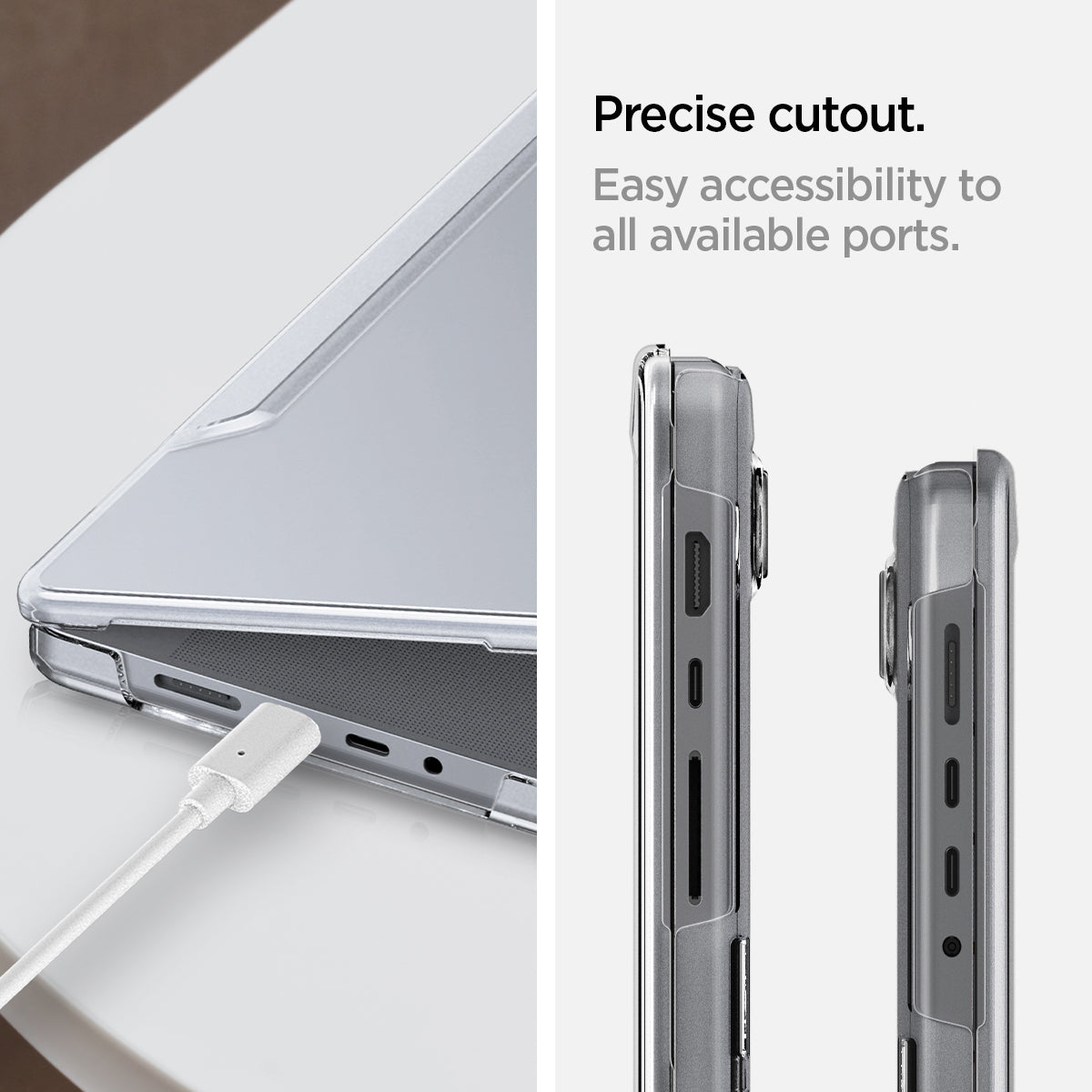 ACS04212 - MacBook Pro 14" Case Thin Fit in crystal clear showing the precise cutout. Easy accessibility to all available ports