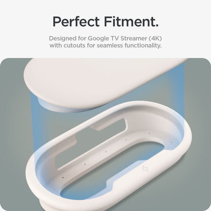 ACS07974 - Google TV Streamer Mount (4K) Silicone Fit in Porcelain showing the perfect fitment. Designed for Google TV Streamer (4K) with cutouts for seamless functionality
