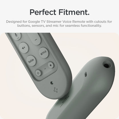 ACS08451 - Google TV Streamer Silicone Fit Voice Remote in Hazel showing the perfect fitment. Designed for Google TV Streamer Voice Remote with cutouts for buttons, sensors, and mic for seamless functionality