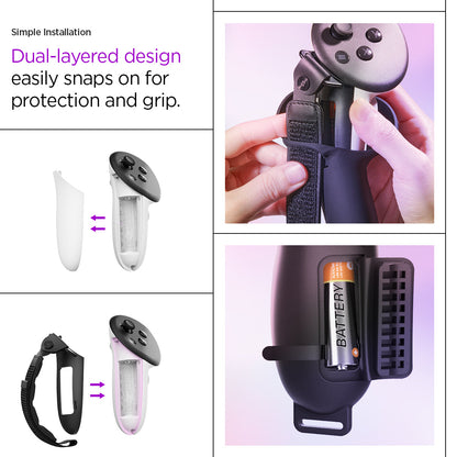 ACS07550 - Meta Quest 3 Case Silicone Fit in Black showing the simple installation. Dual-layered design easily snaps on for protection and grip