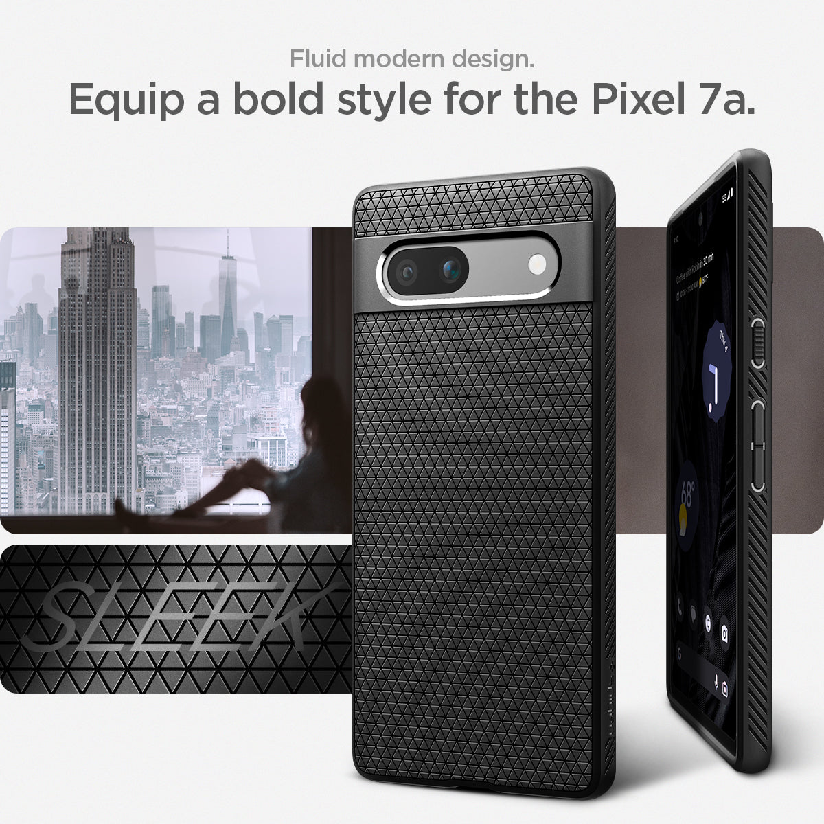 ACS05815 - Pixel 7a Case Liquid Air in matte black fluid modern design. Equip a bold style for the pixel 7a.