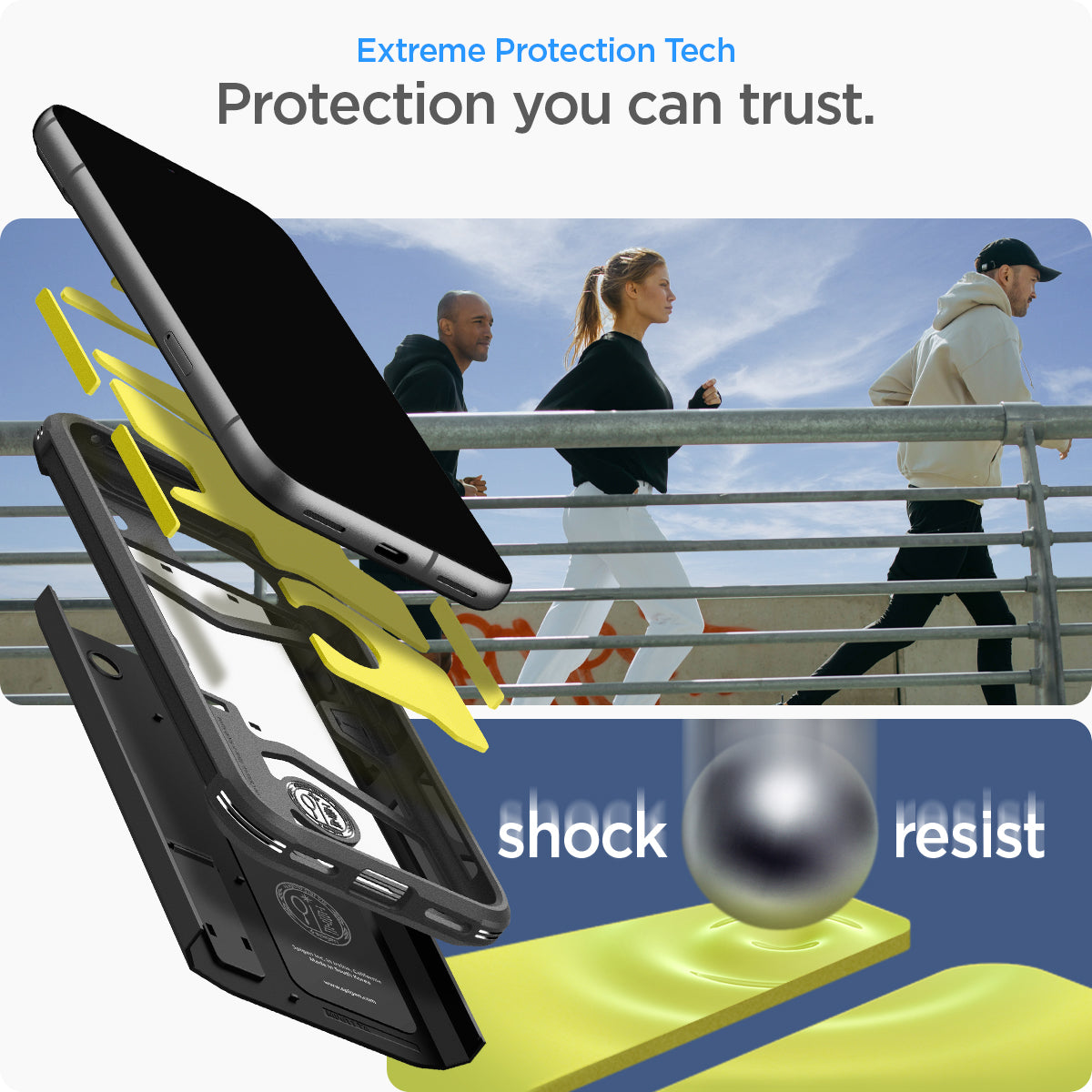 ACS07264 - Pixel 8a Case Tough Armor in Black showing the extreme protection tech. Protection you can trust
