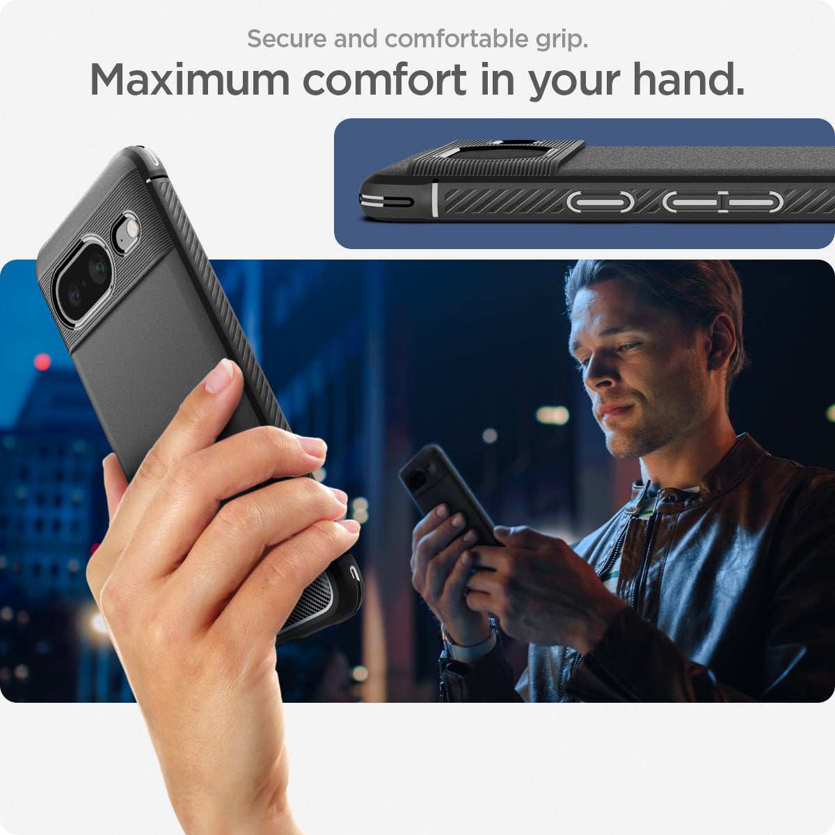 ACS06277 - Pixel 8 Case Rugged Armor in matte black secure and comfortable grip. Maximum comfort in your hand.