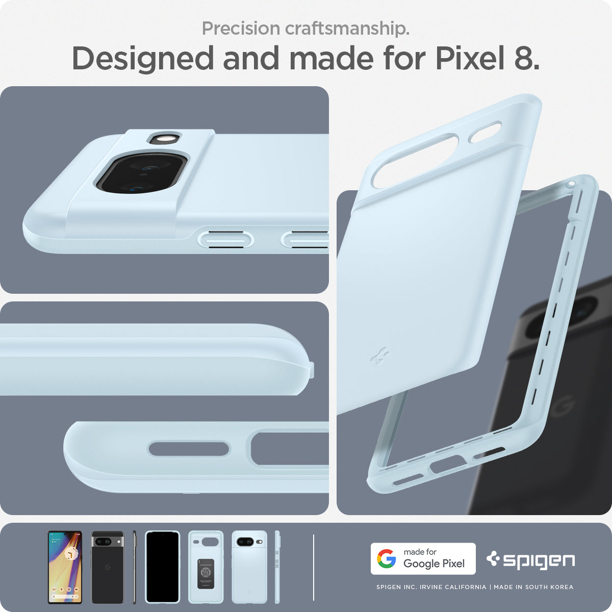 ACS06290 - Pixel 8 Case Thin Fit in mute blue precision craftsmanship designed and made for pixel 8.