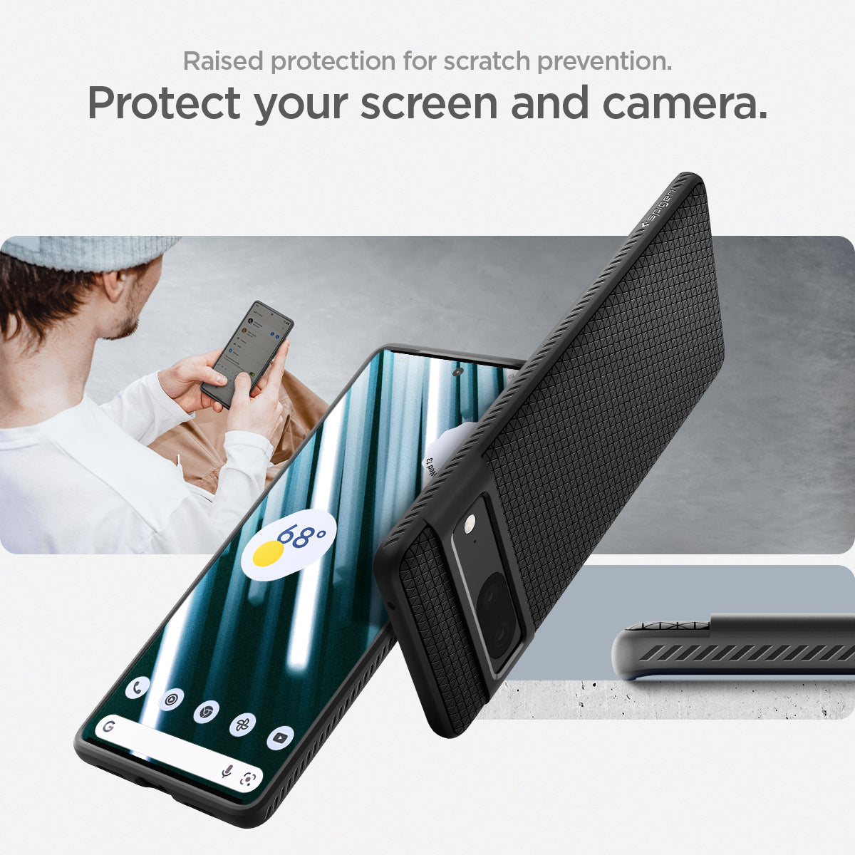 ACS04696 - Pixel 7 Case Liquid Air in matte black raised protection for scratch prevention. Protect your screen and camera.
