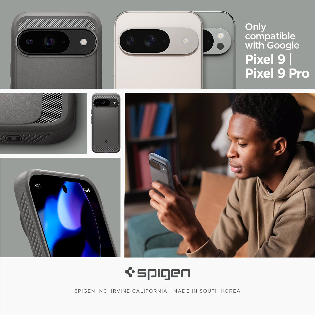 ACS07783 - Pixel 9 Pro Case Rugged Armor in Marble Gray ACS07685 - Pixel 9 Pro Case Rugged Armor in Matte Black only compatible with Pixel 9, 9 pro .