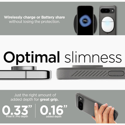 ACS07783 - Pixel 9 Pro Case Rugged Armor in Marble Gray wirelessly charge or battery share without losing the protection. Optimal slimness. Just the right amount of added depth for great grip.
