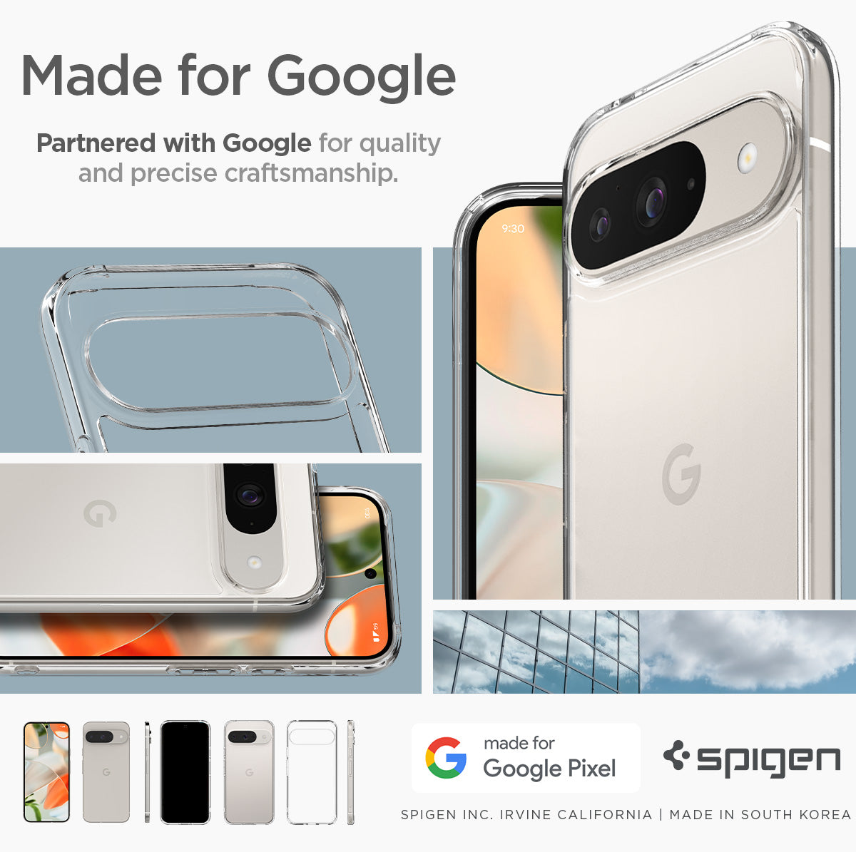 ACS07687 - Pixel 9 Pro Case Ultra Hybrid in Crystal Clear made for google partnered with google for quality and precise craftsmanship.