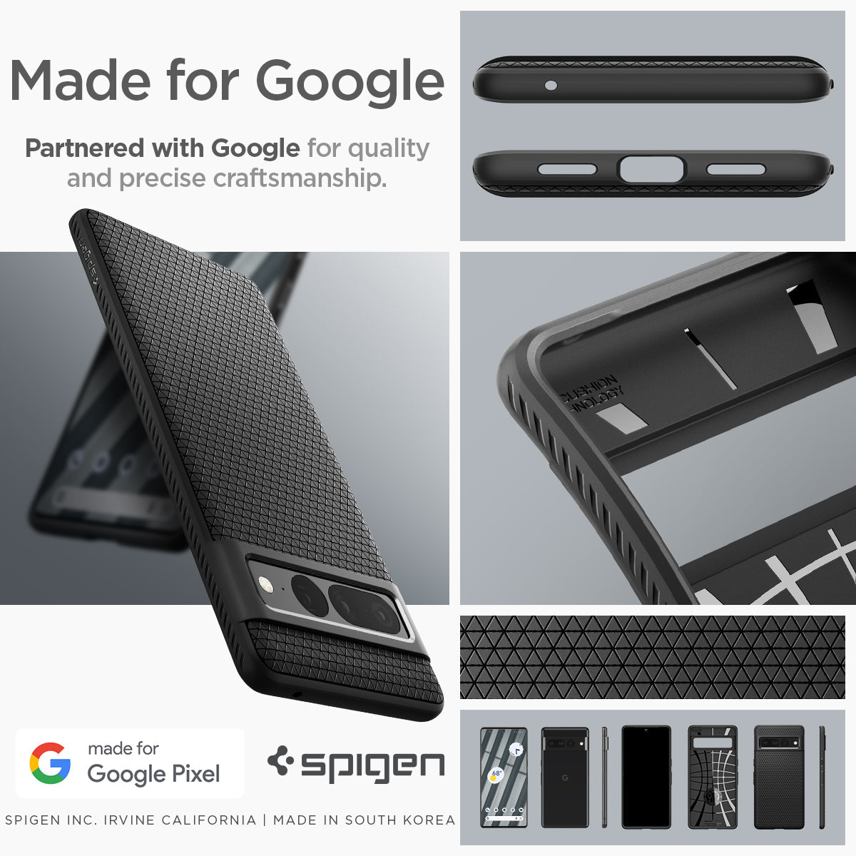 ACS04723 - Pixel 7 Pro Case Liquid Air in matte black made for google partnered with google for quality and precise craftsmanship.