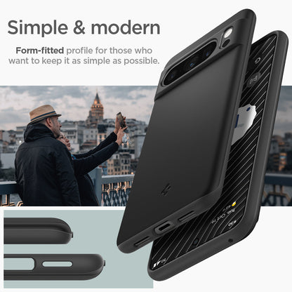 ACS06325 - Pixel 8 Pro Case Thin Fit in black simple and modern. Form-fitted profile for those who want to keep it as simple as possible.