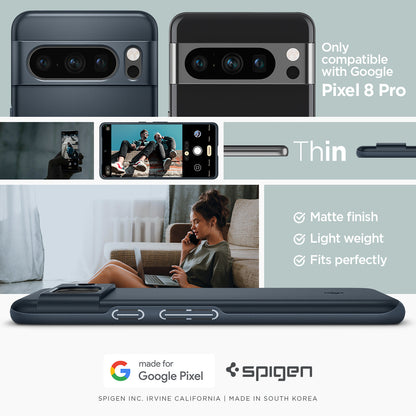 ACS06326 - Pixel 8 Pro Case Thin Fit in metal slate only compatible with google pixel 8 pro. thin. matte finish. light weight. fits perfectly. made for google.