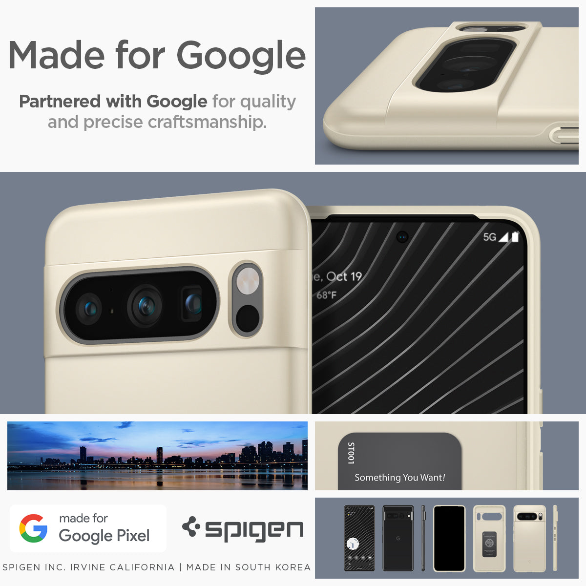 ACS06328 - Pixel 8 Pro Case Thin Fit in mute beige made for google partnered with google for quality and precise craftsmanship.