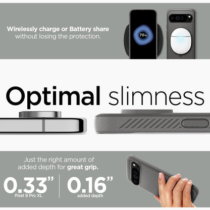 ACS07784 - Pixel 9 Pro XL Case Rugged Armor in Marble Gray wirelessly charge or battery share without losing the protection. Optimal slimness. Just the right amount of added depth for great grip.