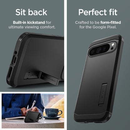 ACS07726 - Pixel 9 Pro XL Case Tough Armor in Black sit back built in kick stand for ultimate viewing comfort. Perfect fit crafted to be form fitted for the google pixel.