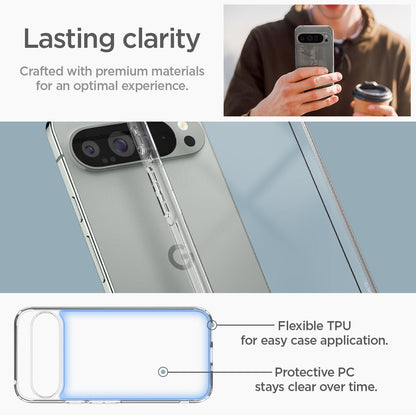 ACS07721 - Pixel 9 Pro XL Case Ultra Hybrid in Crystal Clear Lasting clarity crafted with premium materials for an optimal experience. Flexible TPU for easy case application. Protective PC stays clear over time.