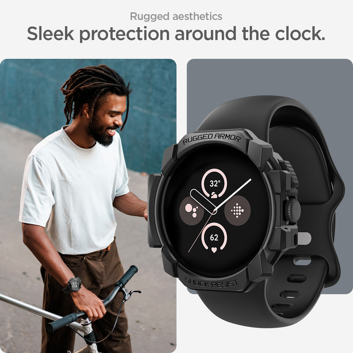ACS07555 - Pixel Watch 3 (41mm) Rugged Armor in Matte Black rugged aesthetics. Sleek protection around the clock.