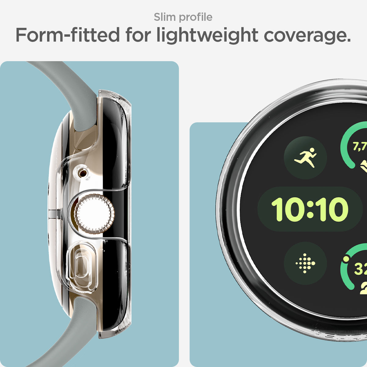ACS07391 - Pixel Watch 2 Case Thin Fit in Crystal Clear showing the slim profile. Form-fitted for lightweight coverage
