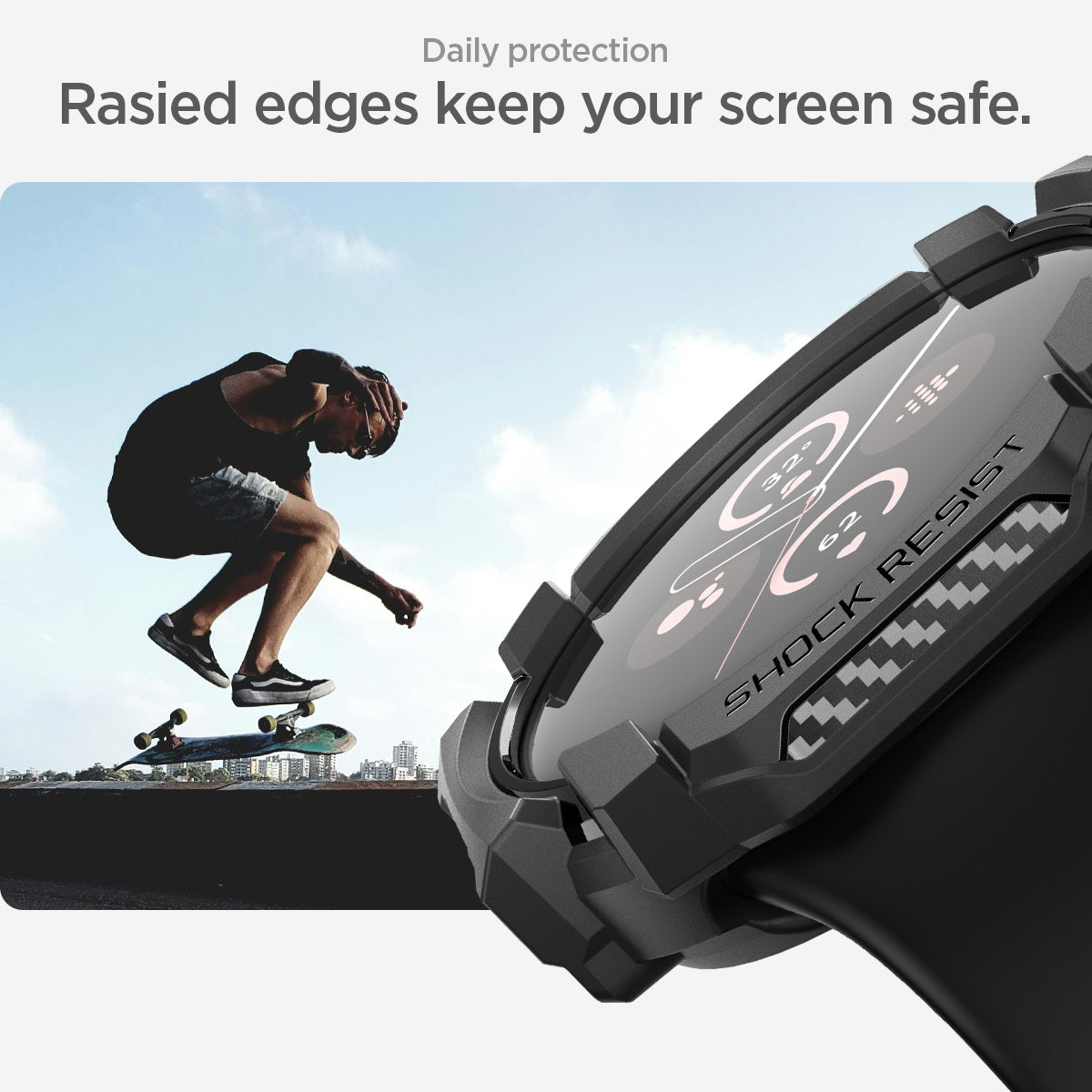 ACS07597 - Pixel Watch 3 (45mm) Rugged Armor in Matte Black daily protection. Rasied edges keep your screen safe.