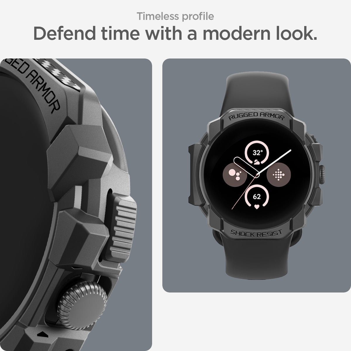 ACS07597 - Pixel Watch 3 (45mm) Rugged Armor in Matte Black timeless profile. defend time with a modern look.