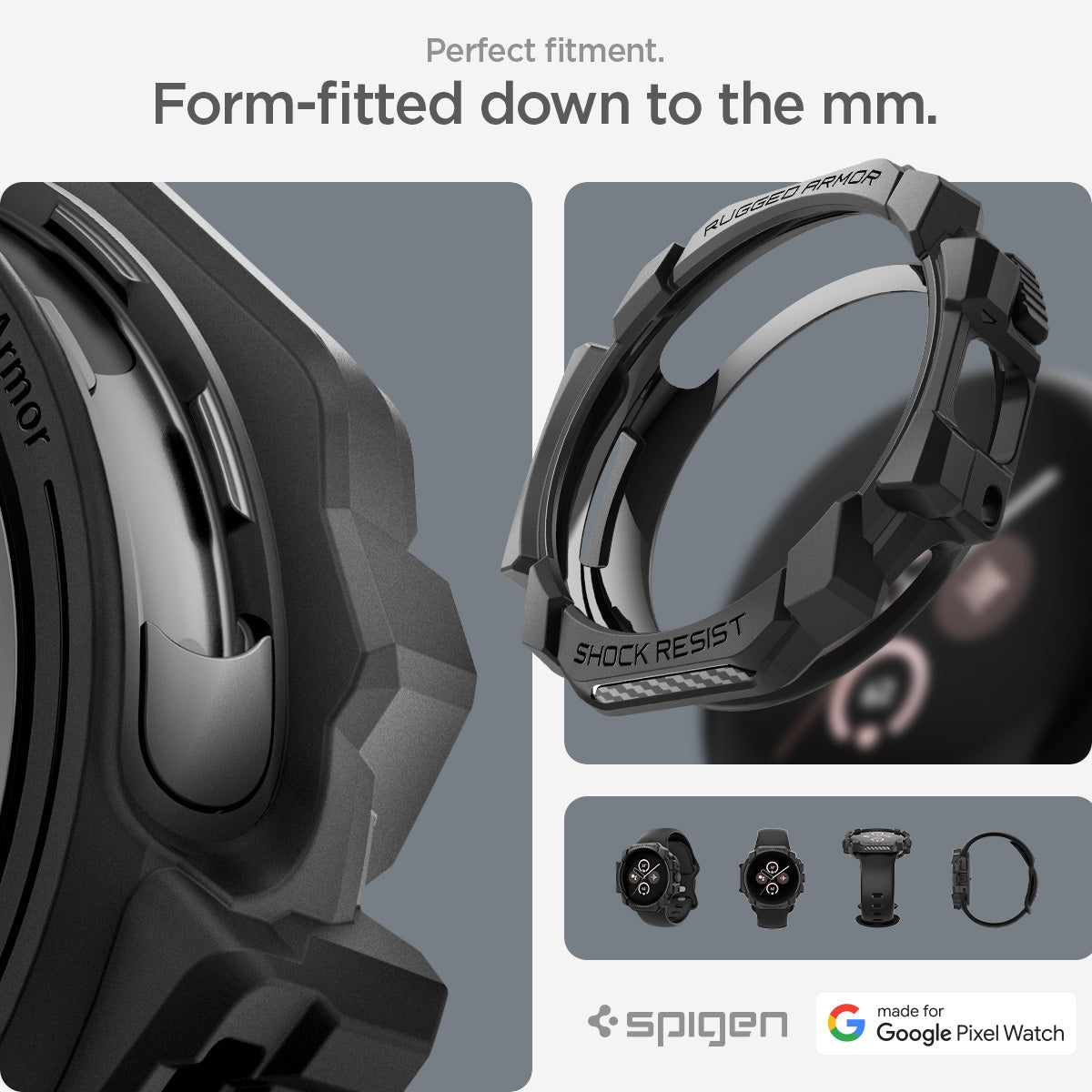 ACS07597 - Pixel Watch 3 (45mm) Rugged Armor in Matte Black perfect fitment. form-fitted down to the mm.