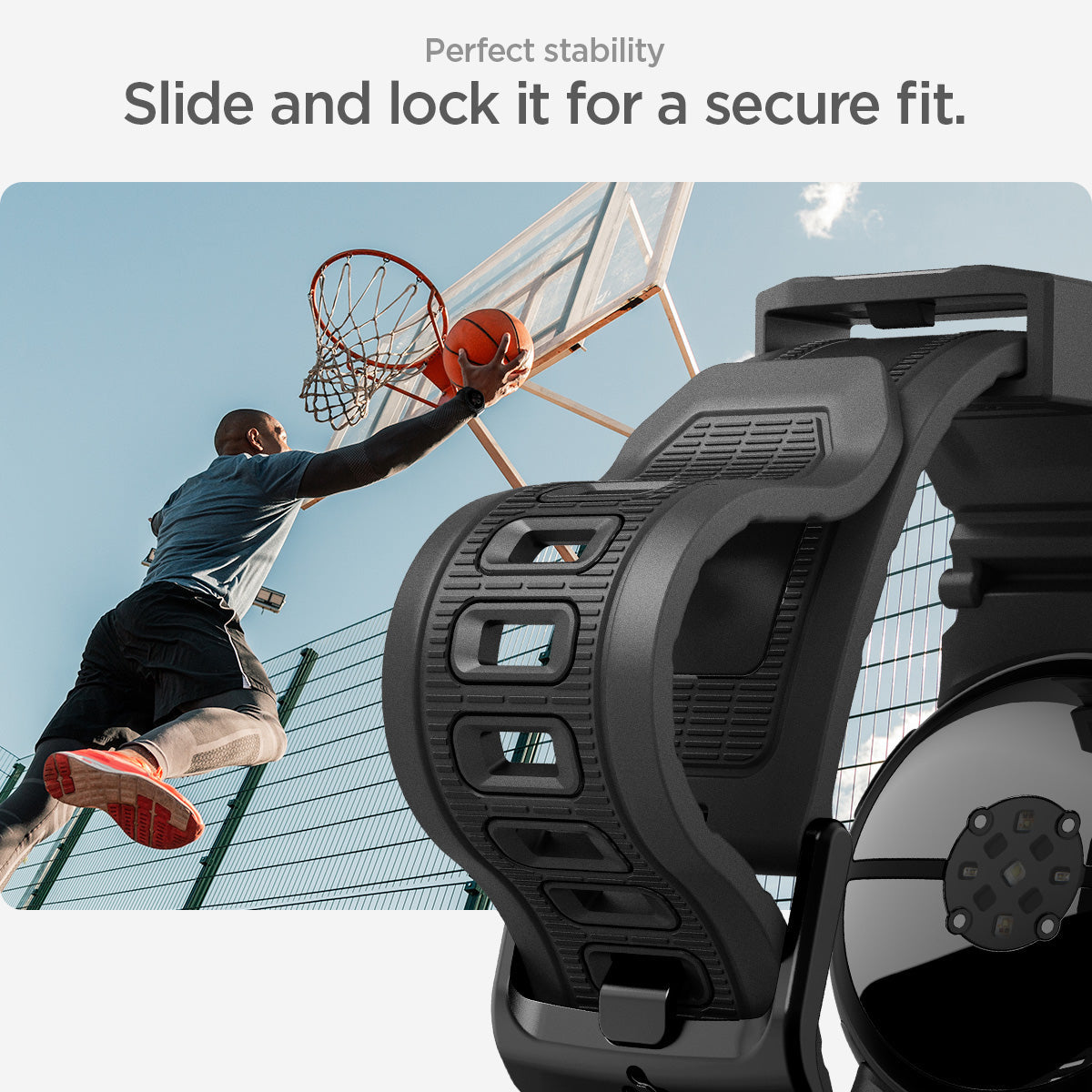AMP07600 - Pixel Watch 5 (45mm) Rugged Band Matte Black perfect stability. slide and lock it for a secure fit.