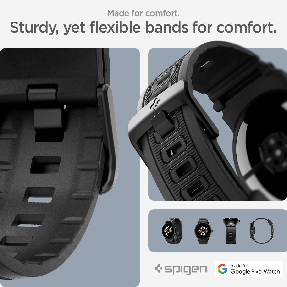 AMP07600 - Pixel Watch 3 (45mm) in Black made for comfort. sturdy yet flexible bands for comfort.
