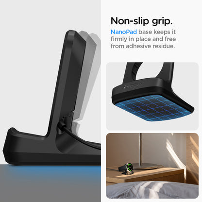 AMP05302 - Galaxy Watch Night Stand S353 in black showing the non-slip grip. NanoPad base keeps it firmly in place and free from adhesive residue