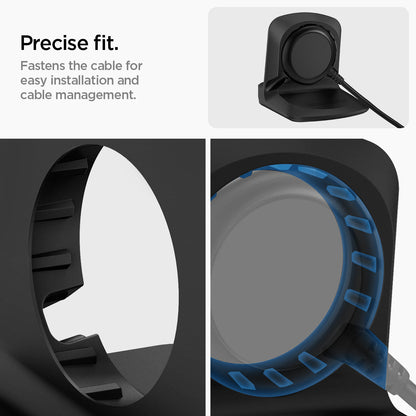 AMP05302 - Galaxy Watch Night Stand S353 in black showing the precise fit. Fastens the cable for easy installation and cable management