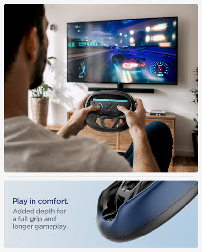 AGP10163 - Nintendo Switch Joy-Con Steering Wheel showing the play in comfort. Added depth for a full grip and longer gameplay
