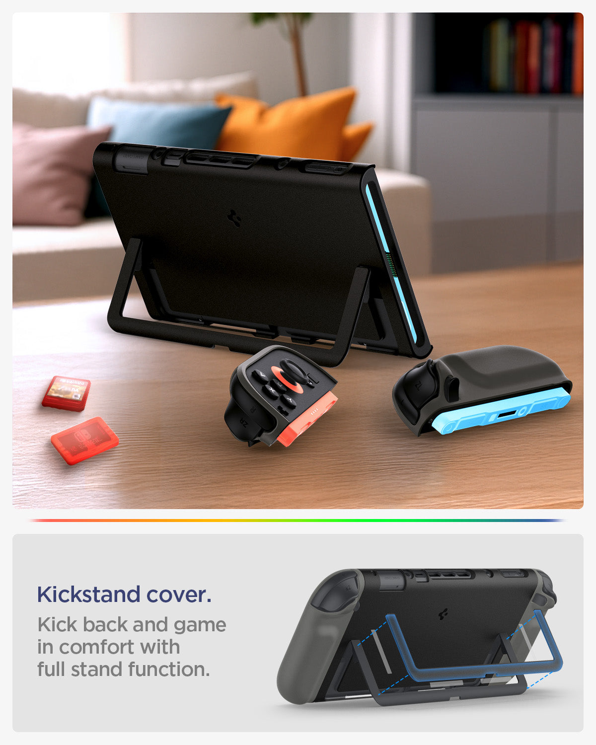ACS10206 - Nintendo Switch 2 Case Nano Pop in Black Sesame showing kickstand cover. kick back and game in comfort with full stand function