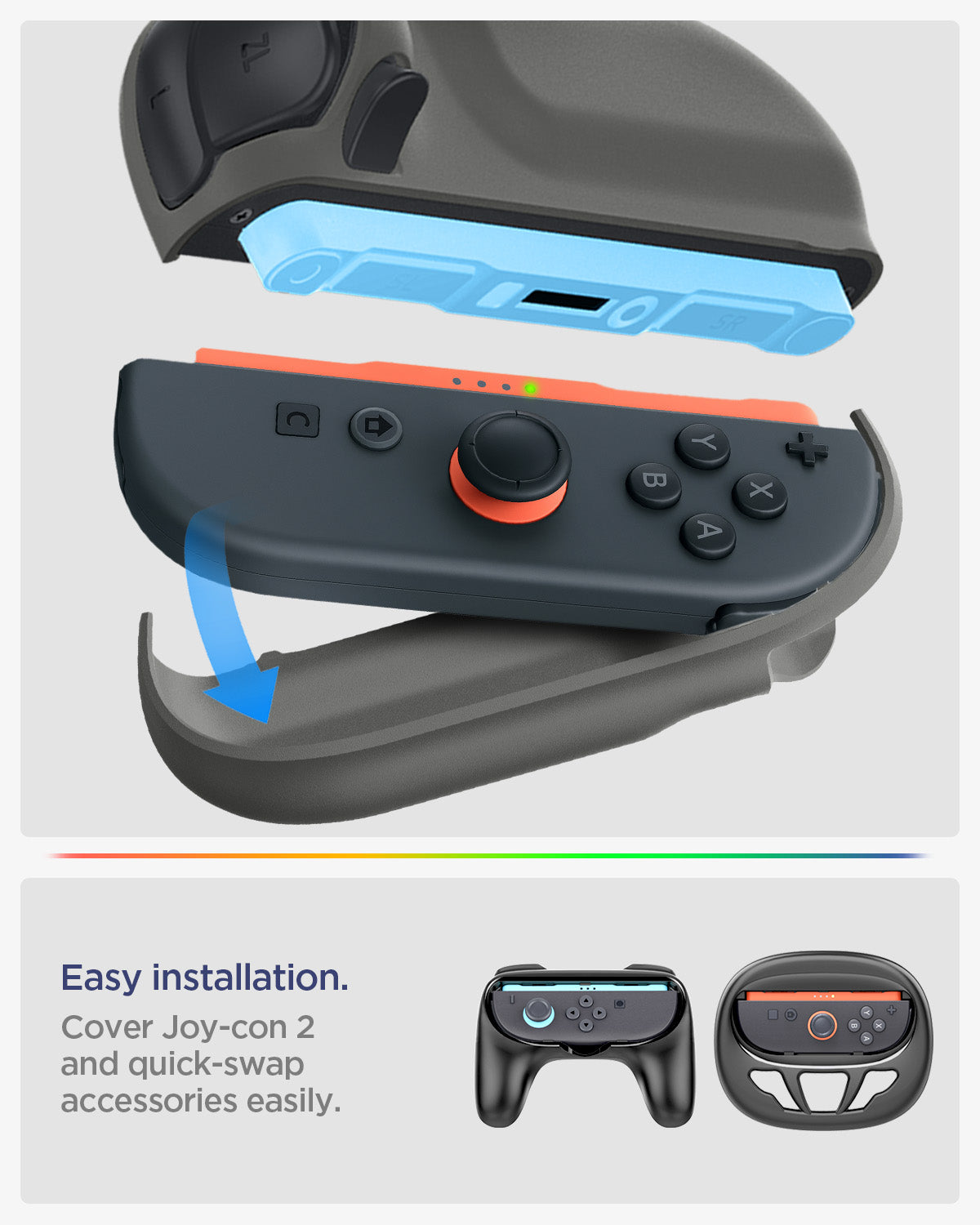 ACS10206 - Nintendo Switch 2 Case Nano Pop in Black Sesame showing easy installation. cover joy con 2 and quick swap accessories easily